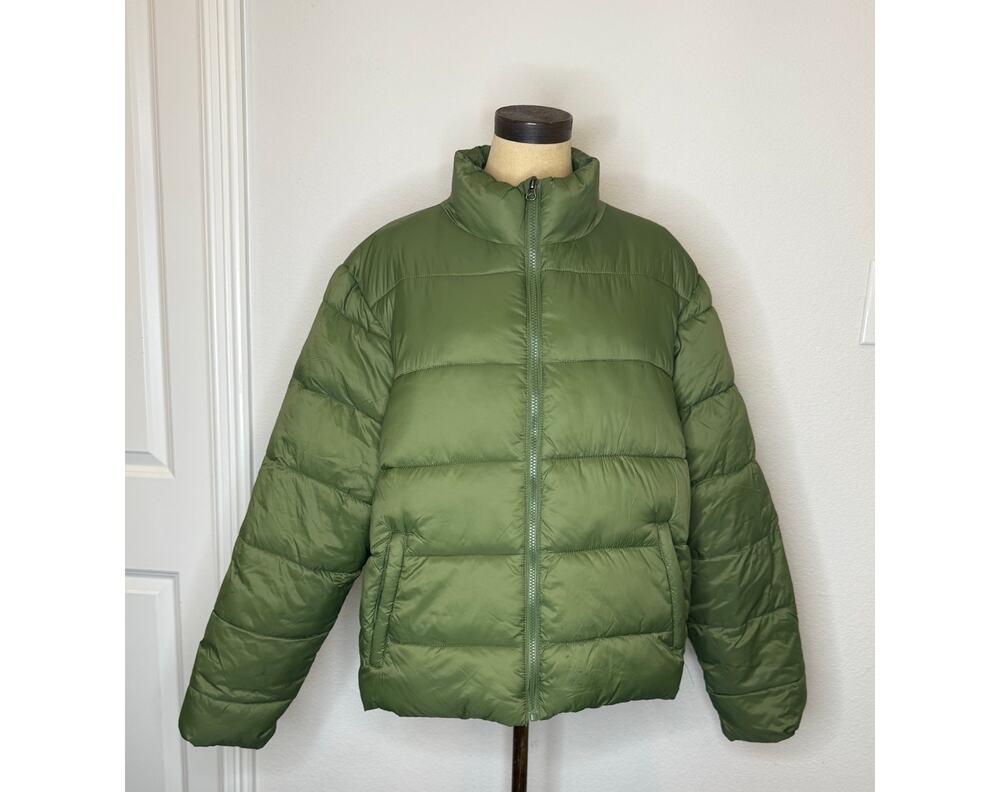 Time and Tru Olive puffer Full Zip Jacket Coat Olive Green Women 1X XL